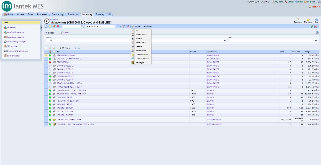 Lantek MES Inventory