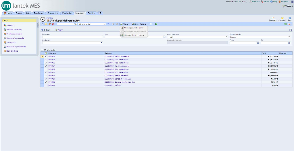 Lantek MES Inventory